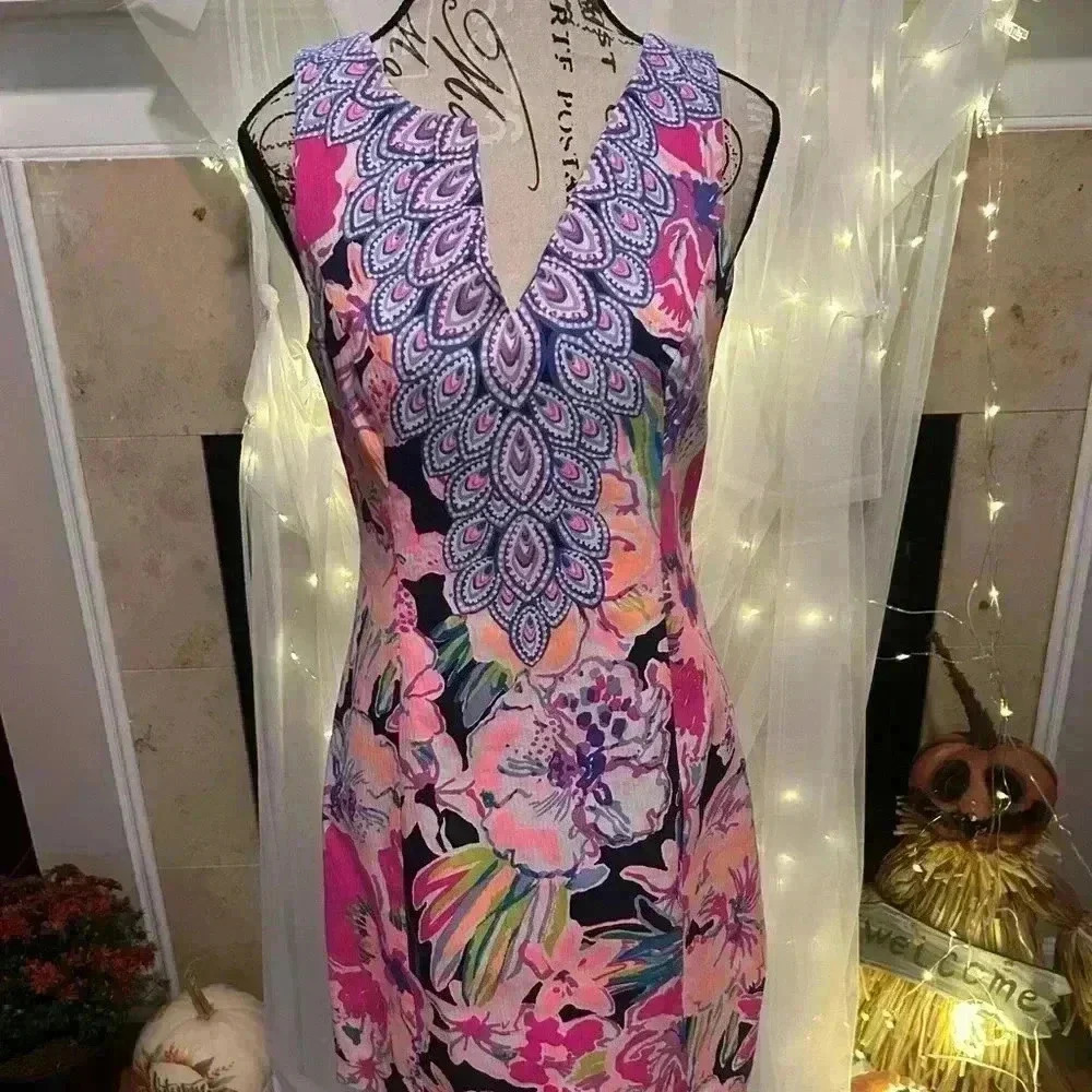 Lily Pulitzer Fallon Shift Dress. Tipping Point Floral. Size 2. Preowned. Lined.